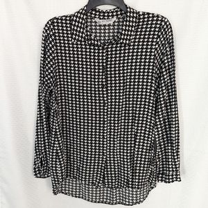 Women's Button Down Shirt | Houndstooth Pattern | Black, White